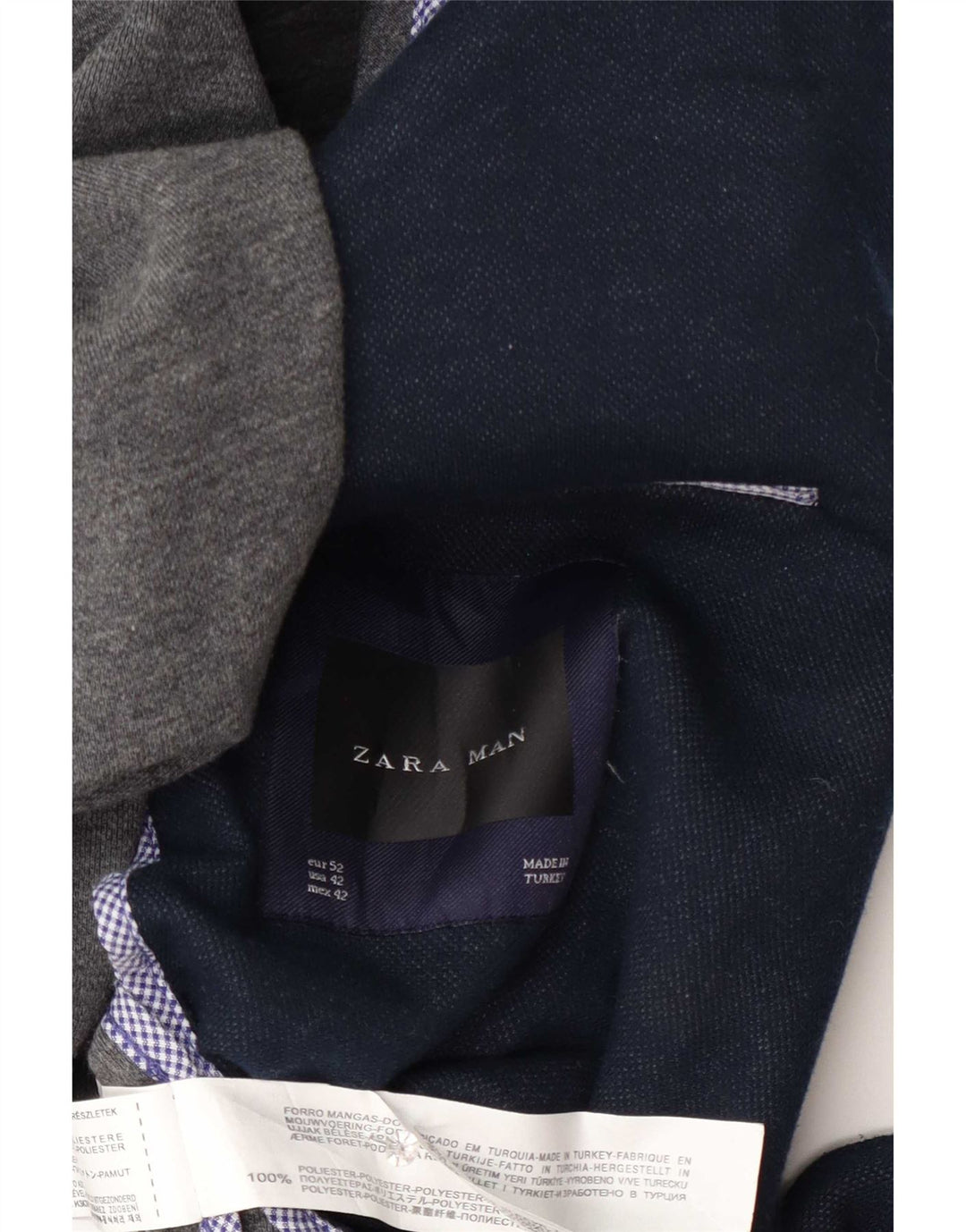 Zara Mens 2 Button Blazer Jacket EU 52 Large Navy Blue Polyester