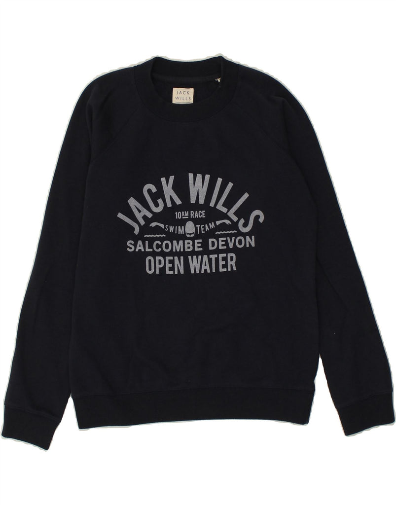 JACK WILLS Womens Graphic Sweatshirt Jumper UK  8 Small Navy Blue Cotton | Vintage Jack Wills | Thrift | Second-Hand Jack Wills | Used Clothing | Messina Hembry 