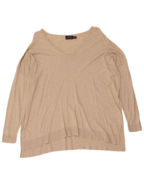 Polo Ralph Lauren Womens Oversized V-Neck Jumper Sweater UK 10 Small Beige