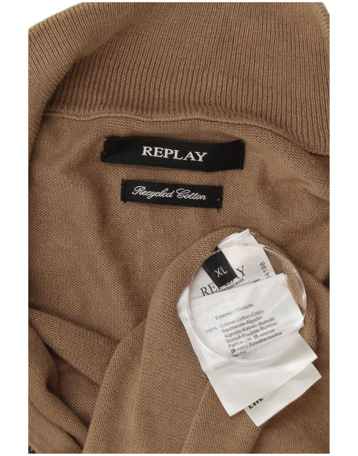 REPLAY Mens Cardigan Sweater XL Beige Cotton
