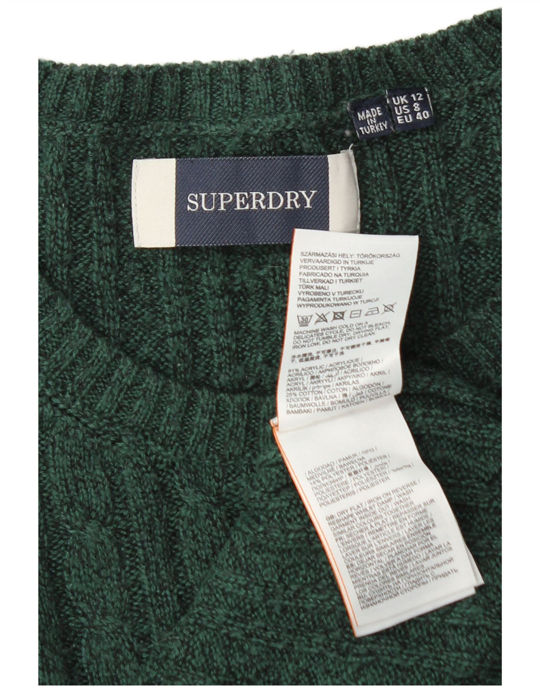 Superdry Womens Crew Neck Jumper Sweater UK 12 Medium Green Acrylic