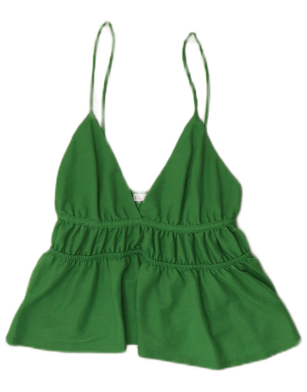Zara Womens Crop Cami Top UK 8 Small Green Viscose