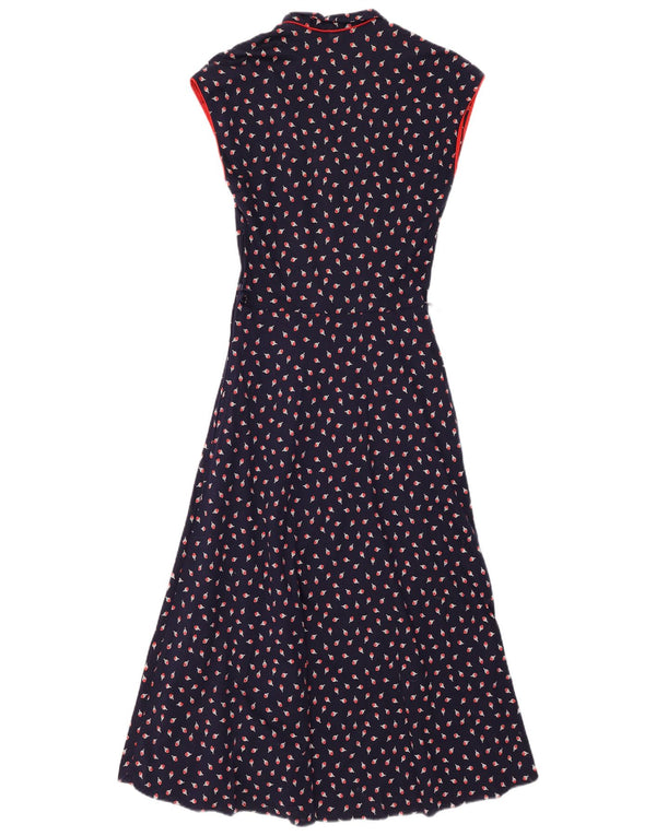 VINTAGE Womens Sleeveless Maxi Dress IT 38 XS Navy Blue Floral Cotton