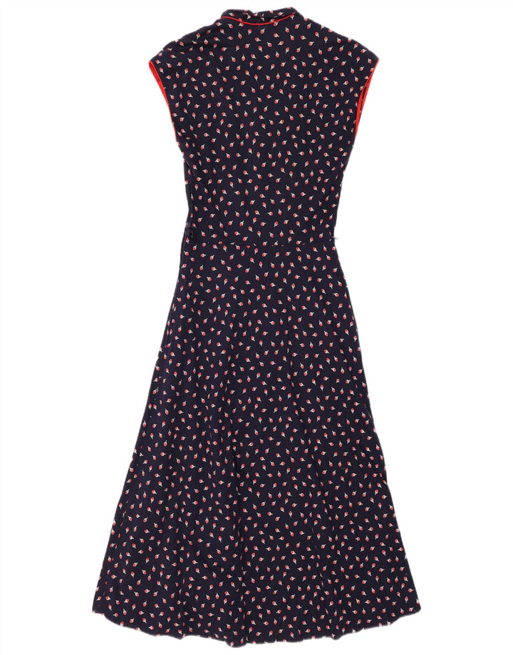 VINTAGE Womens Sleeveless Maxi Dress IT 38 XS Navy Blue Floral Cotton