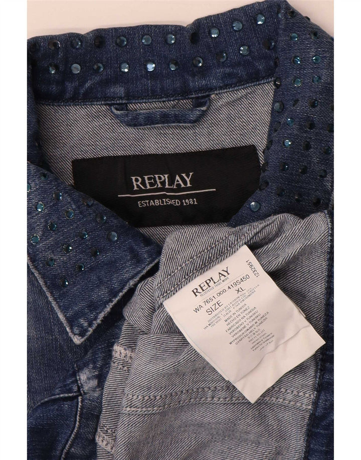 Replay Womens Denim Jacket UK 18 XL Blue Cotton
