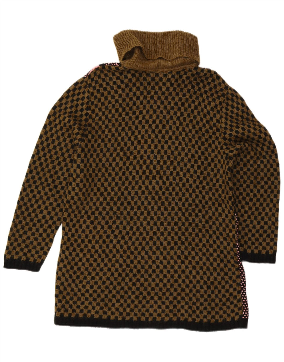 Le Fate Womens Loose Fit Jumper Dress UK 14 Medium Khaki Patchwork Wool
