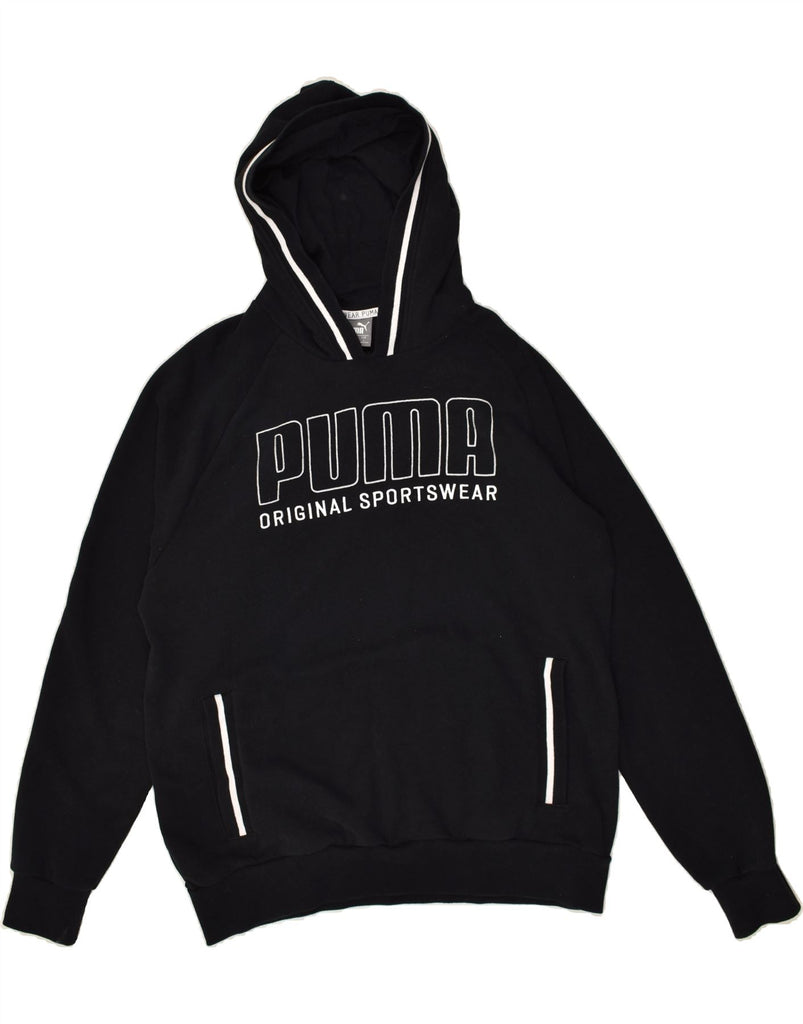 PUMA Mens Graphic Hoodie Jumper Large Black Cotton | Vintage Puma | Thrift | Second-Hand Puma | Used Clothing | Messina Hembry 