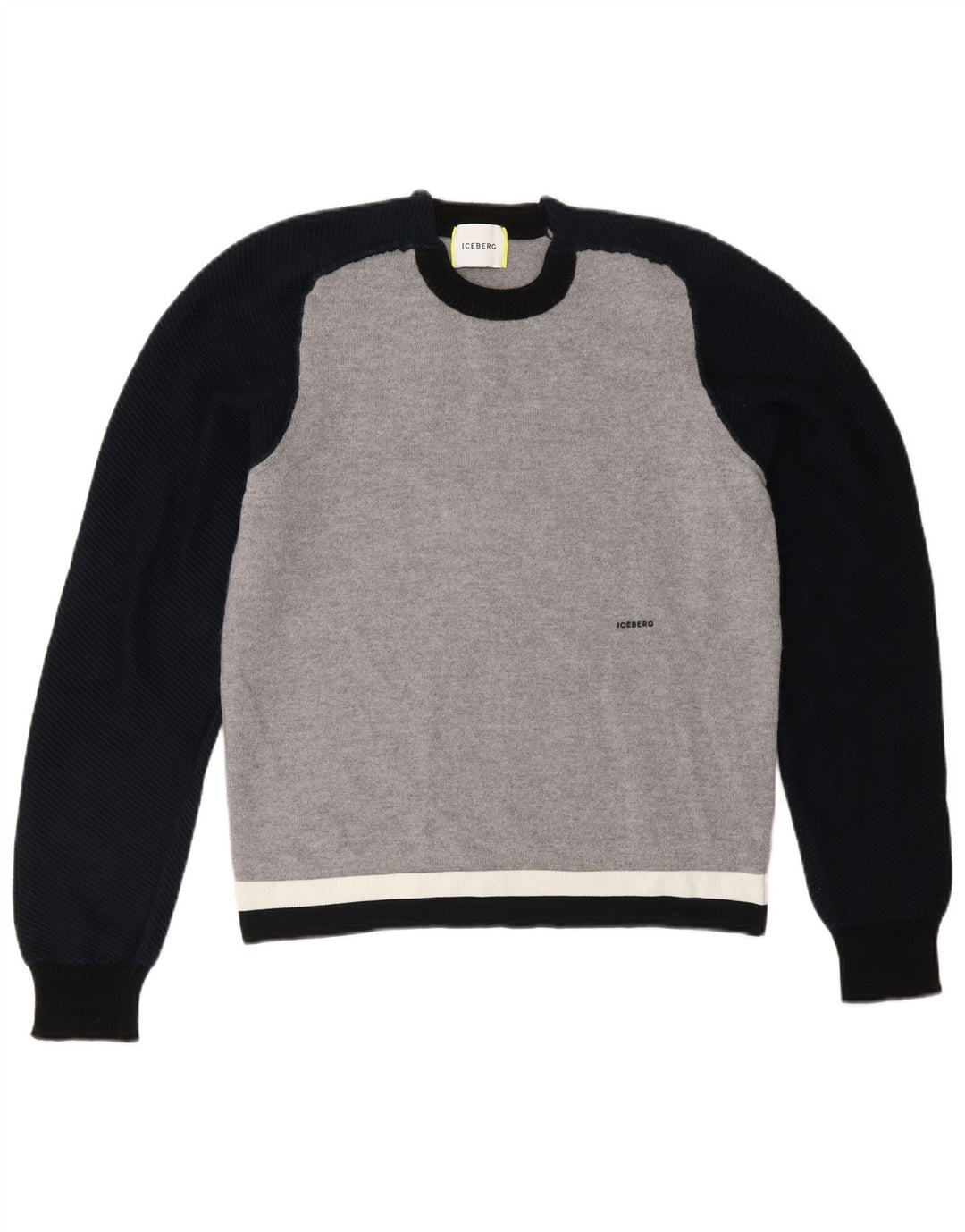 Iceberg Womens Crew Neck Jumper Sweater UK 12 Medium Grey Colourblock Wool