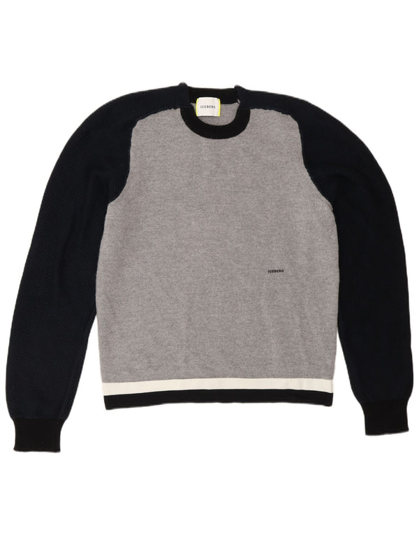 Iceberg Womens Crew Neck Jumper Sweater UK 12 Medium Grey Colourblock Wool