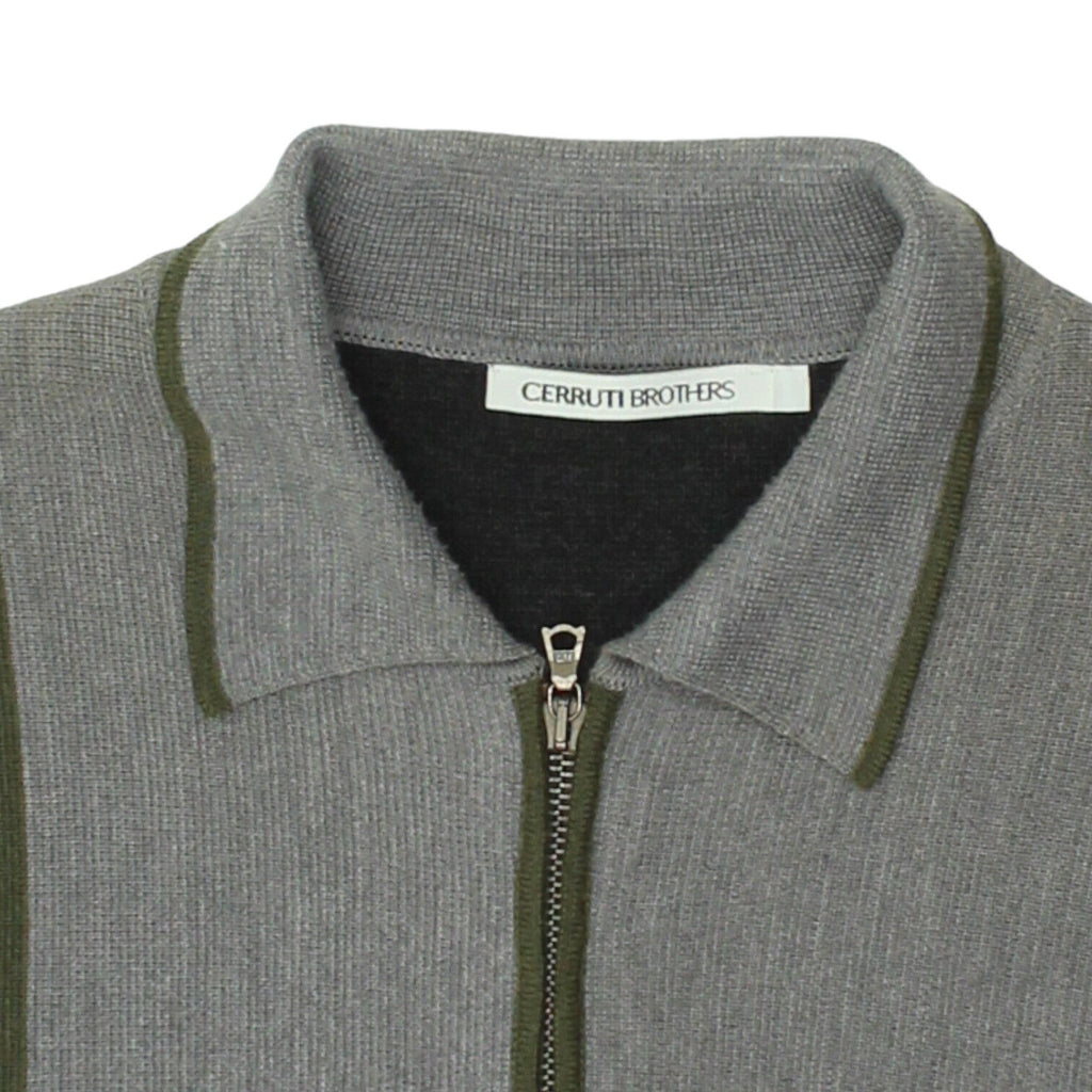 Cerruti Brothers Mens Grey Full Zip Knit Top | Vintage High End Designer Jacket | Vintage Messina Hembry | Thrift | Second-Hand Messina Hembry | Used Clothing | Messina Hembry 