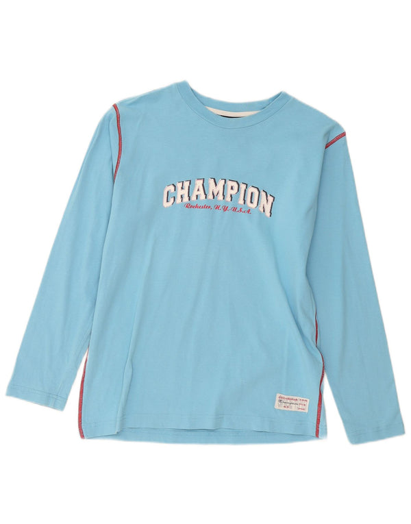 Champion Boys Graphic Top Long Sleeve 11-12 Years Large Blue Cotton