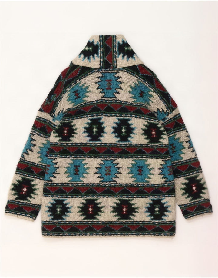 Vintage Mens Cardigan Sweater Medium Multicoloured Geometric Aztec