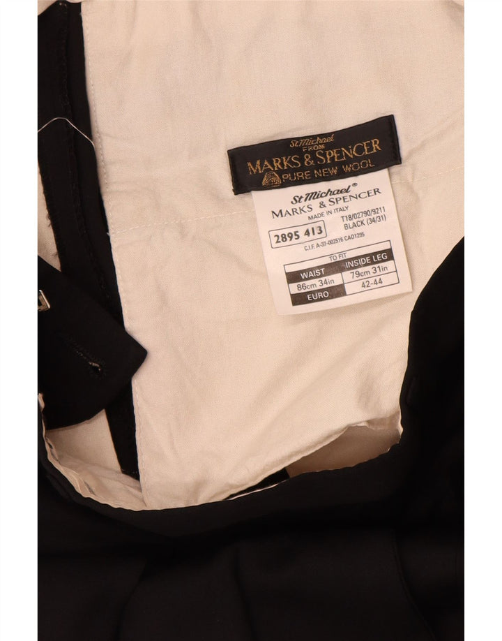 Marks & Spencer Mens Pegged Suit Trousers W34 L31 Black Wool