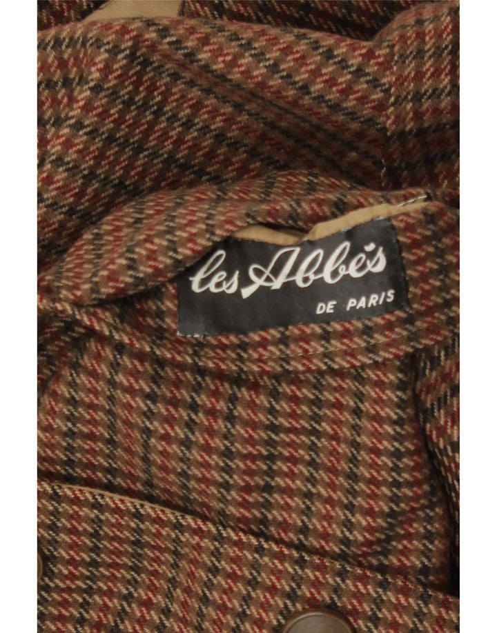 Vintage Womens Reversible Overcoat EU 48 2XL Brown Houndstooth Wool
