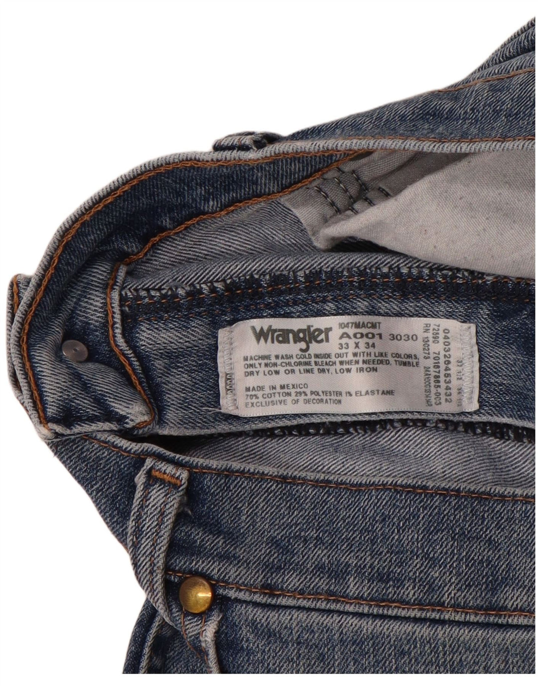 WRANGLER Mens Straight Jeans W33 L34 Blue Cotton