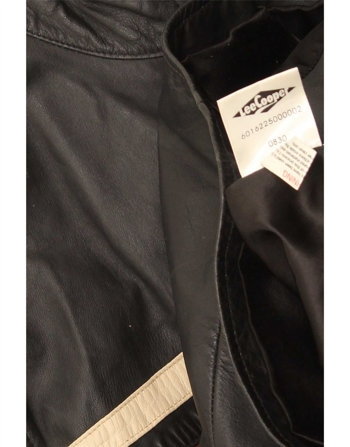 Lee Cooper Mens Leather Jacket UK 38 Medium Black Striped