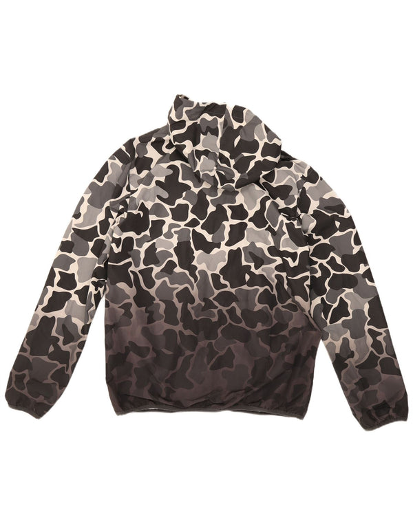 Adidas Mens Hooded Rain Jacket UK 38 Medium Grey Camouflage Polyester
