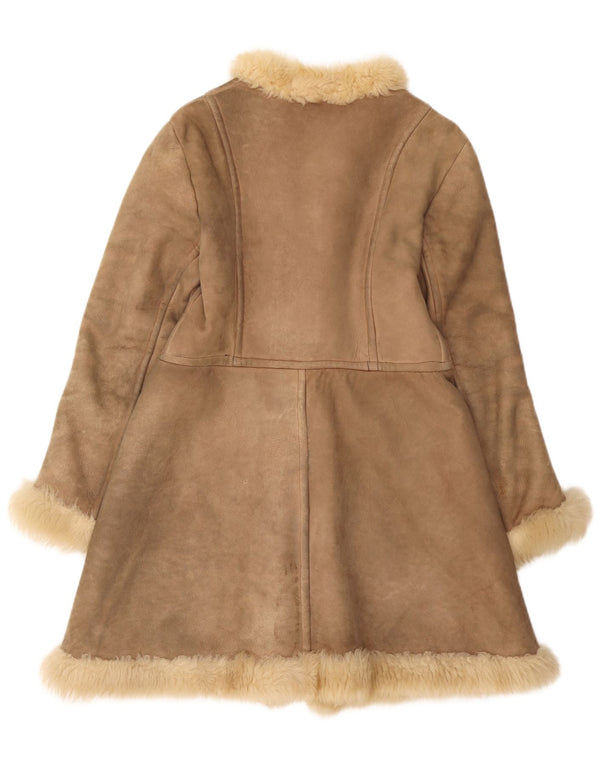 Vintage Womens Shearling Coat UK 10 Small Brown