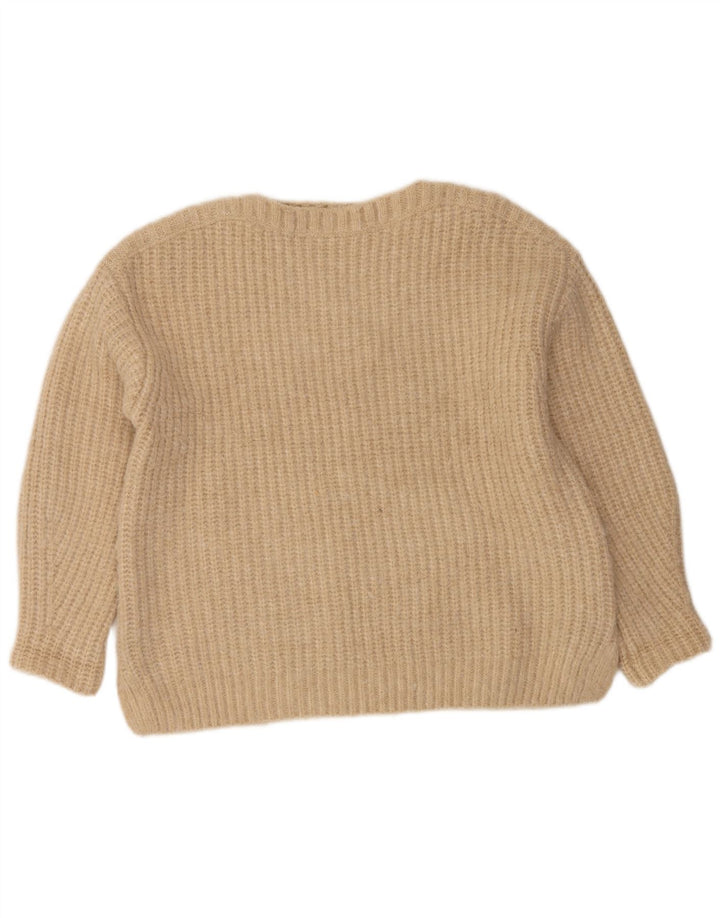 Zara Womens Oversized Boat Neck Jumper Sweater UK 6 XS Beige Polyester