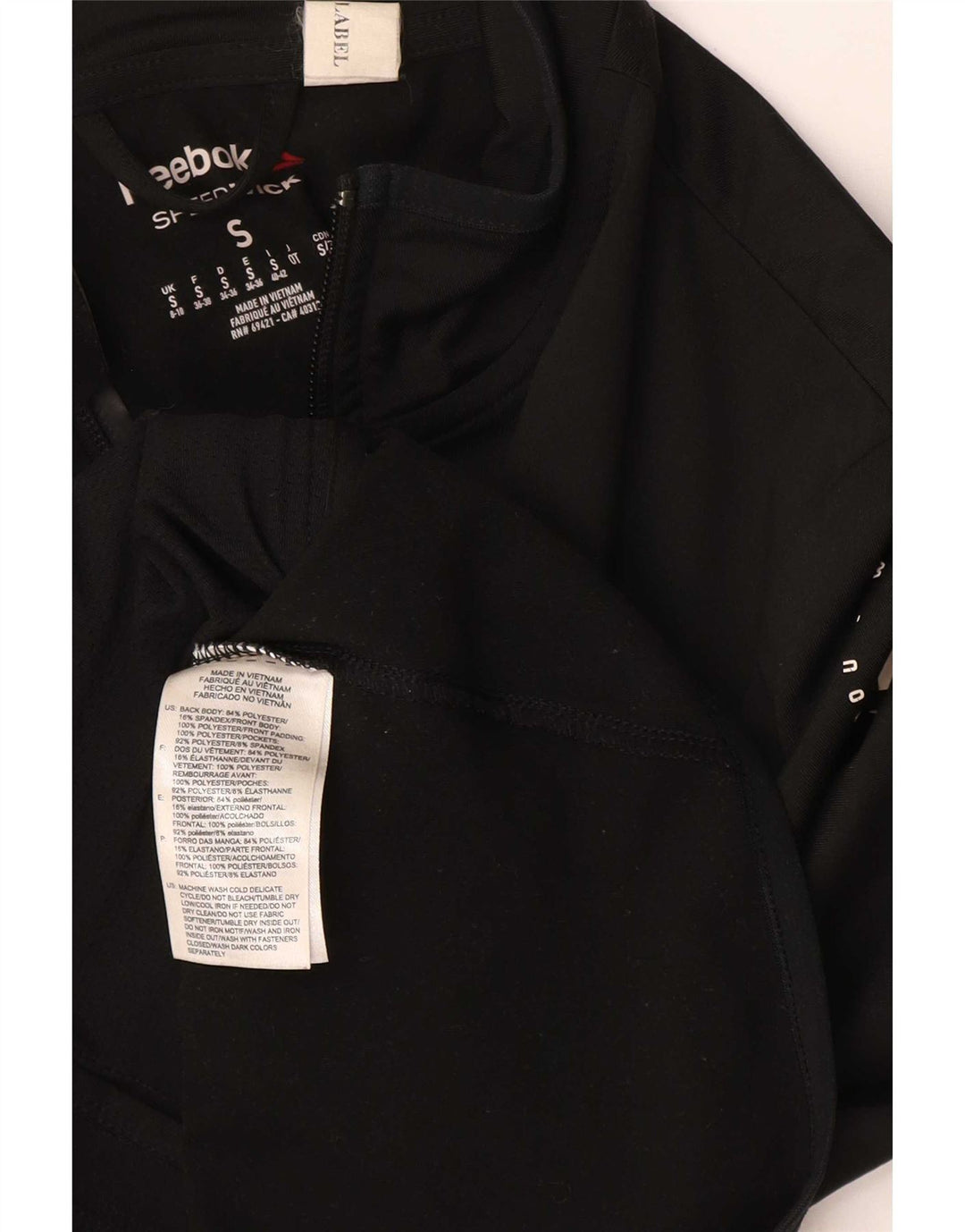 Reebok Womens Graphic Tracksuit Top Jacket UK 8/10 Small Black Polyester
