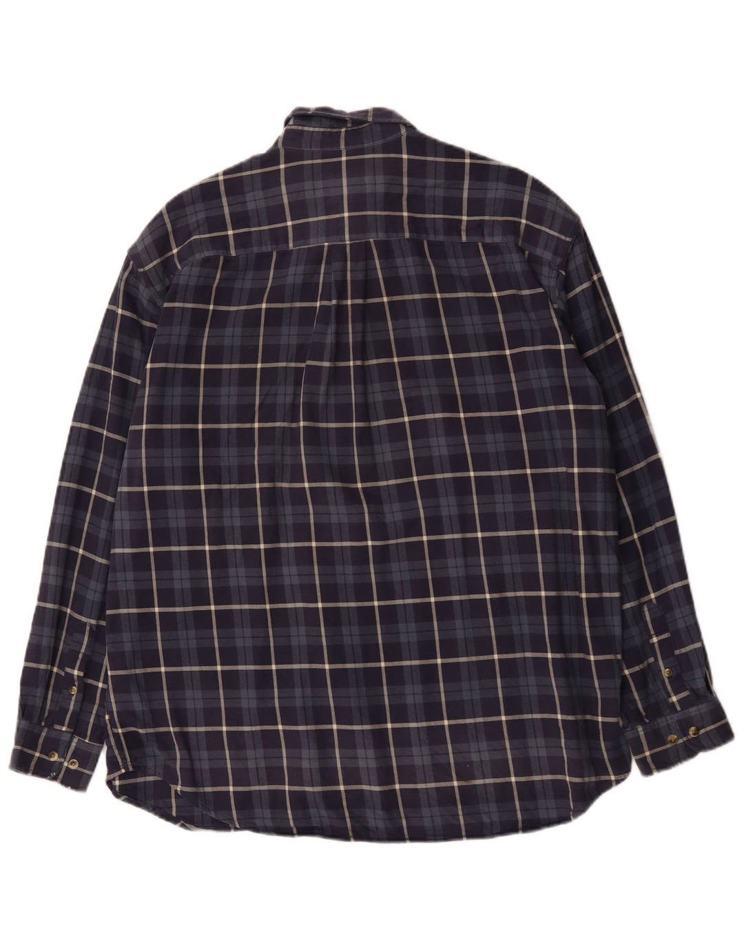 Eddie Bauer Mens Flannel Shirt Large Navy Blue Check Cotton