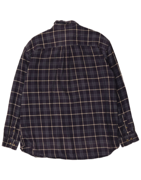 Eddie Bauer Mens Flannel Shirt Large Navy Blue Check Cotton