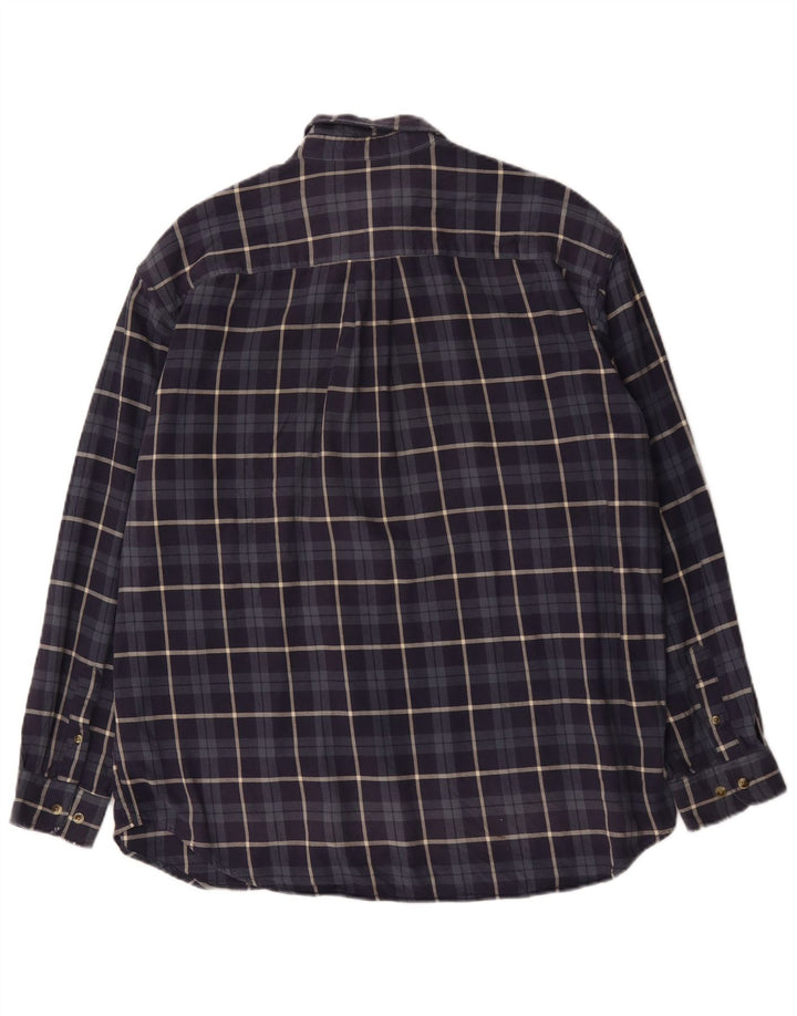 Eddie Bauer Mens Flannel Shirt Large Navy Blue Check Cotton