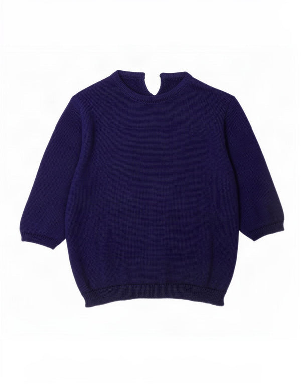 Vintage Womens 3/4 Sleeve Crew Neck Jumper Sweater UK 16 Large Navy Blue