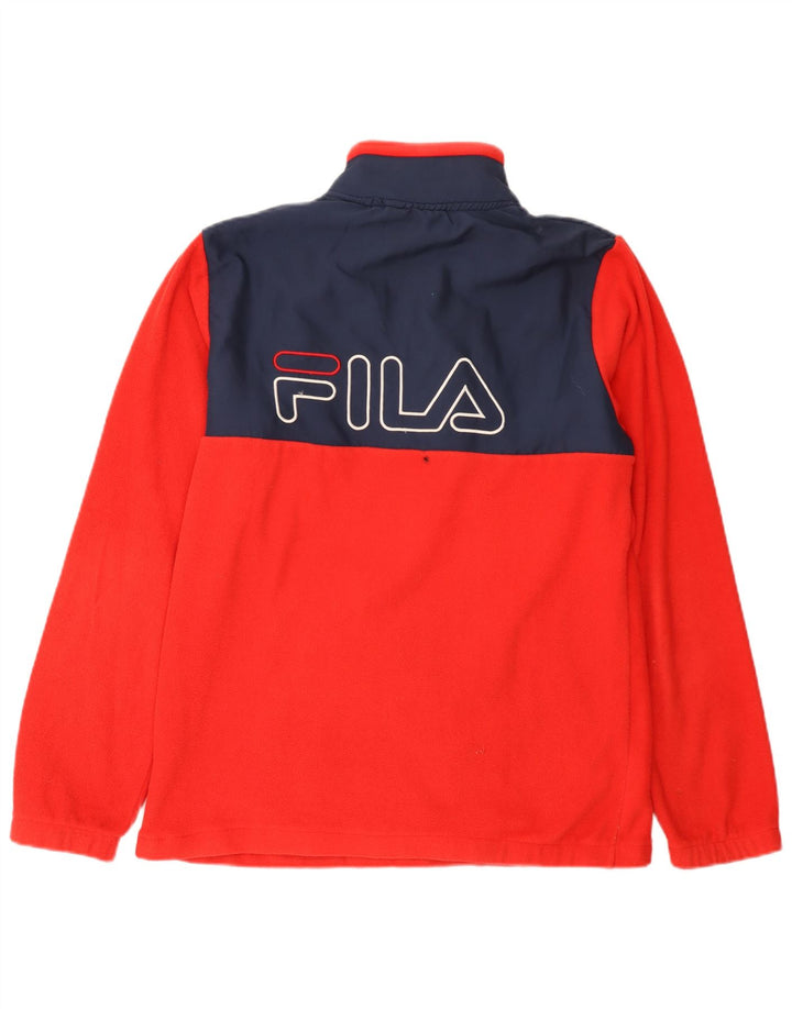Fila Mens Graphic Zip Neck Fleece Jumper Medium Red Colourblock Polyester