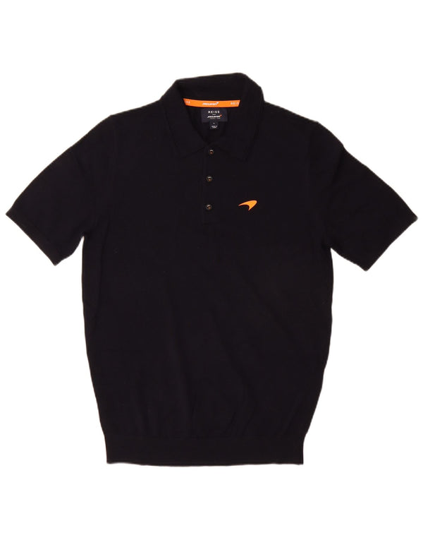 Reiss Mens Short Sleeve Polo Neck Jumper Sweater Large Navy Blue Wool