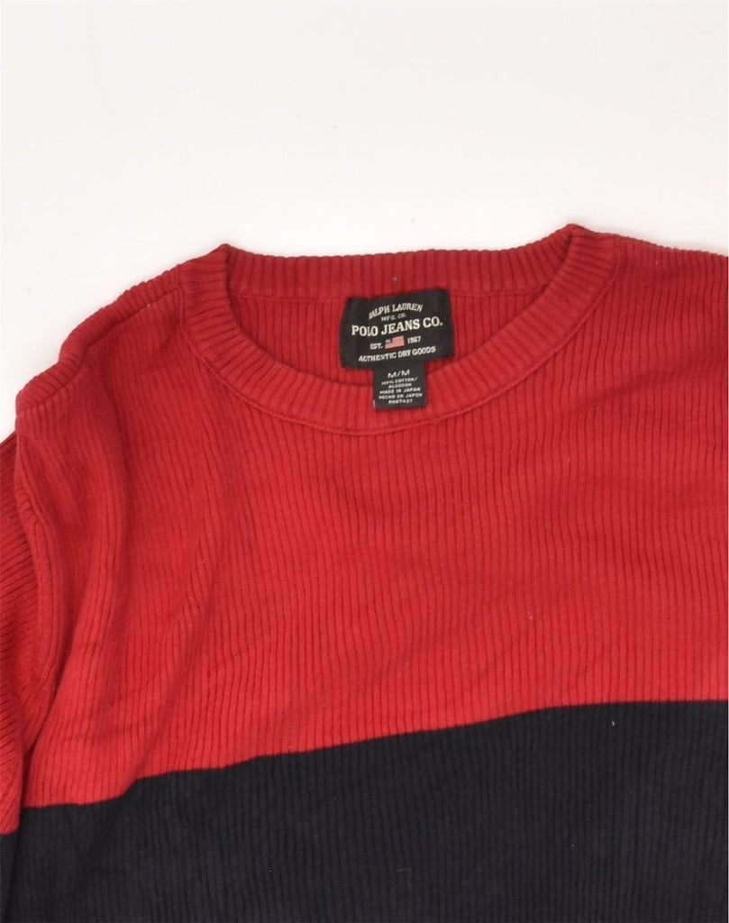 POLO RALPH LAUREN Mens Crew Neck Jumper Sweater Medium Red Colourblock | Vintage Polo Ralph Lauren | Thrift | Second-Hand Polo Ralph Lauren | Used Clothing | Messina Hembry 