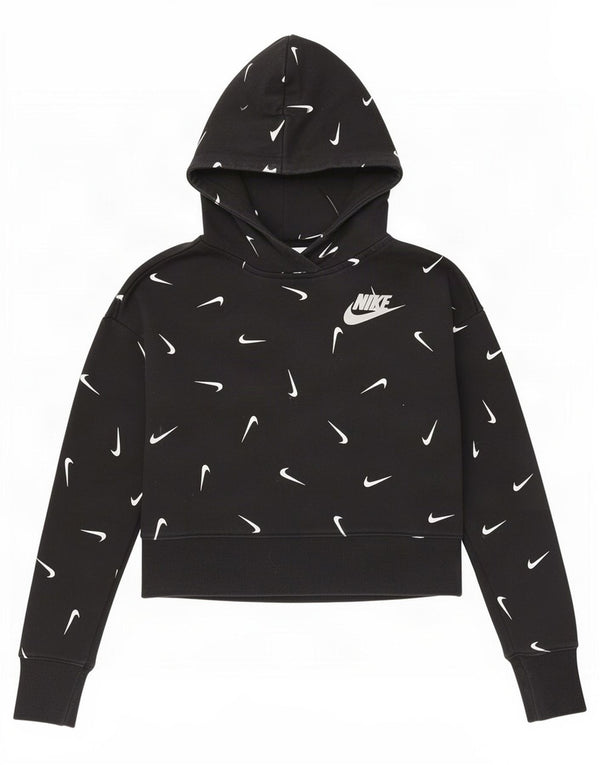 Nike Girls Crop Graphic Standard Fit Hoodie Jumper 10-11 Years Medium Black