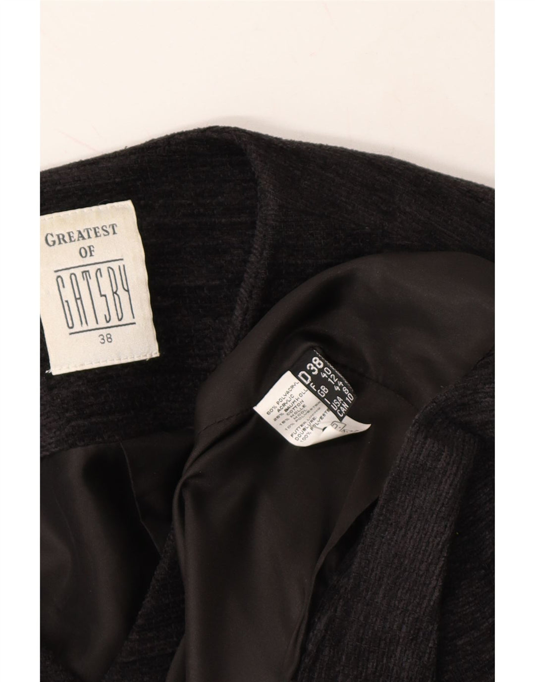 GATSBY Womens 3 Button Blazer Jacket UK 12 Medium Grey Acrylic Vintage Gatsby and Second-Hand Gatsby from Messina Hembry 