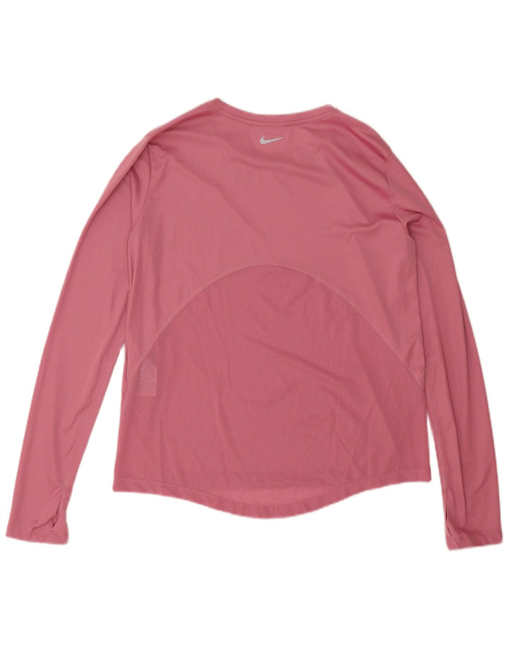 NIKE Womens Dri Fit Top Long Sleeve UK 12 Medium Pink Polyester