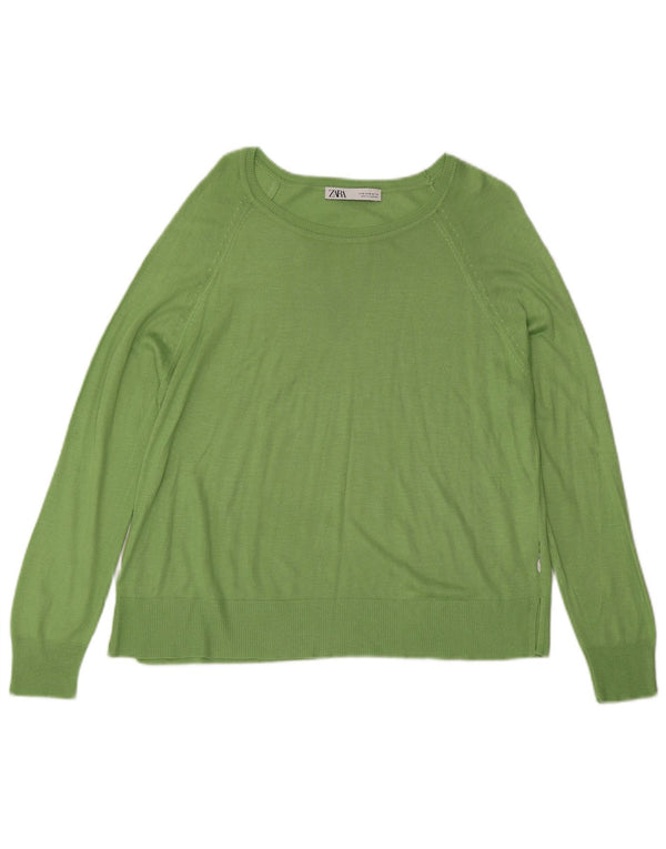 Zara Womens Boat Neck Jumper Sweater UK 14 Medium Green Viscose