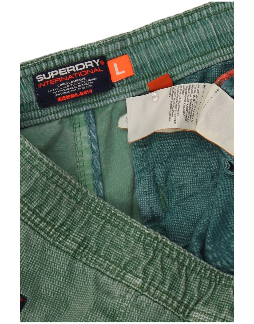 Superdry Mens Chino Shorts Large W36  Green Houndstooth Cotton