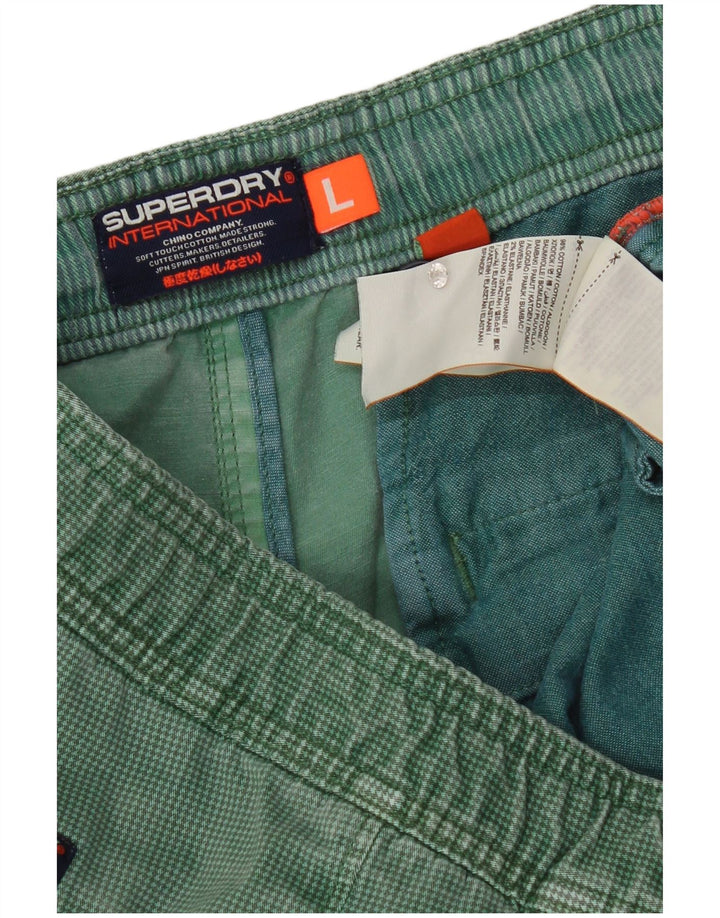 Superdry Mens Chino Shorts Large W36  Green Houndstooth Cotton