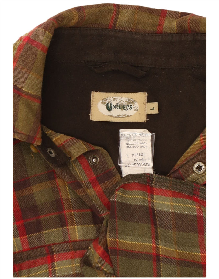 Univers Mens Flannel Shirt Large Khaki Check Cotton