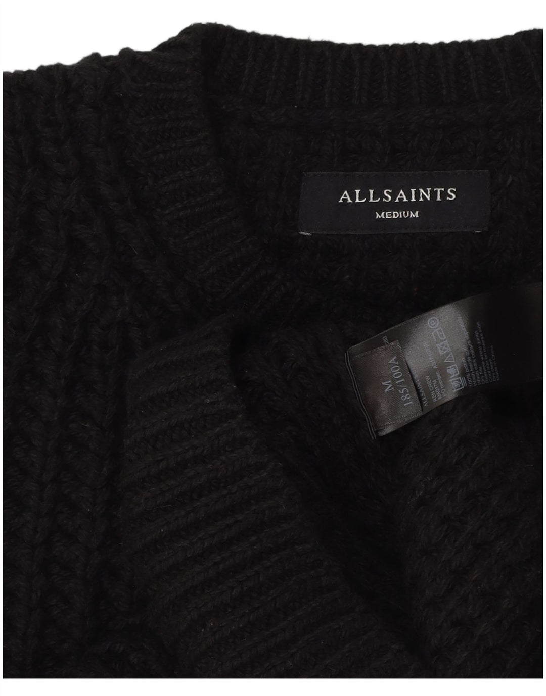 All Saints Mens Crew Neck Jumper Sweater Medium Black Cotton