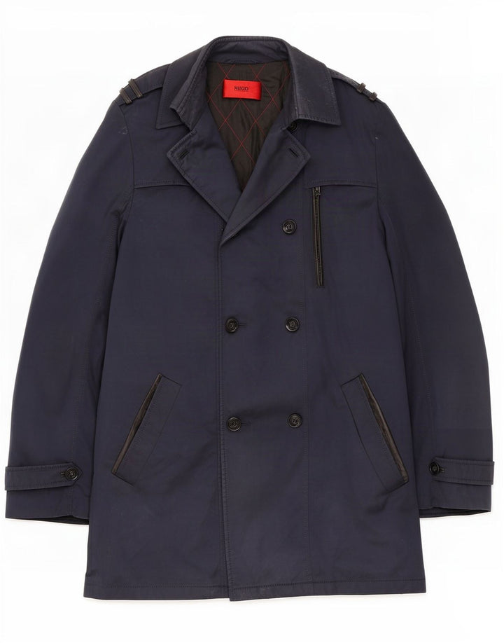 Hugo Boss Mens Trench Coat EU 48 Medium Navy Blue Cotton