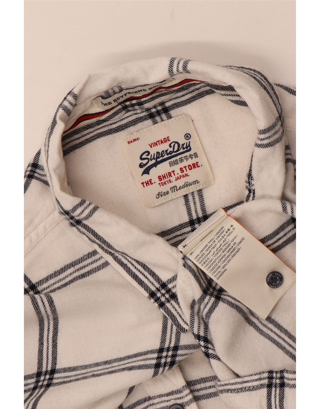 Superdry Womens Boyfriend Flannel Shirt UK 14 Medium White Check Viscose