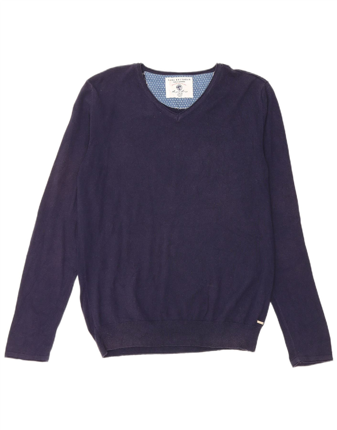 Zara Boys V-Neck Jumper Sweater 13-14 Years Navy Blue
