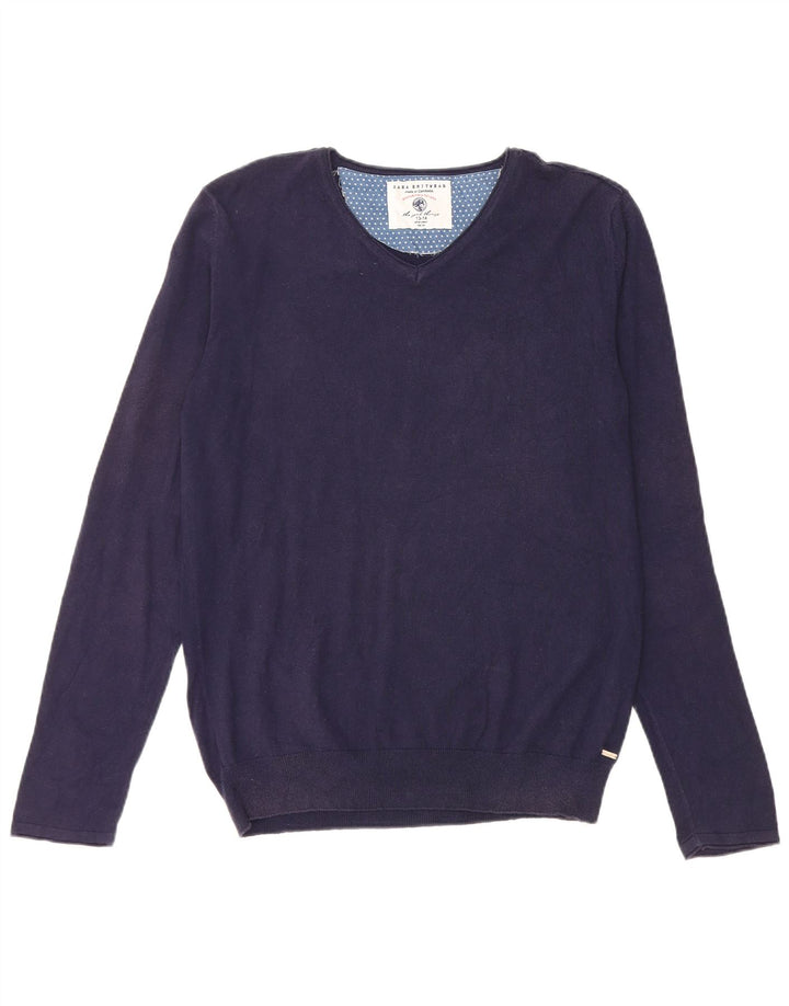 Zara Boys V-Neck Jumper Sweater 13-14 Years Navy Blue