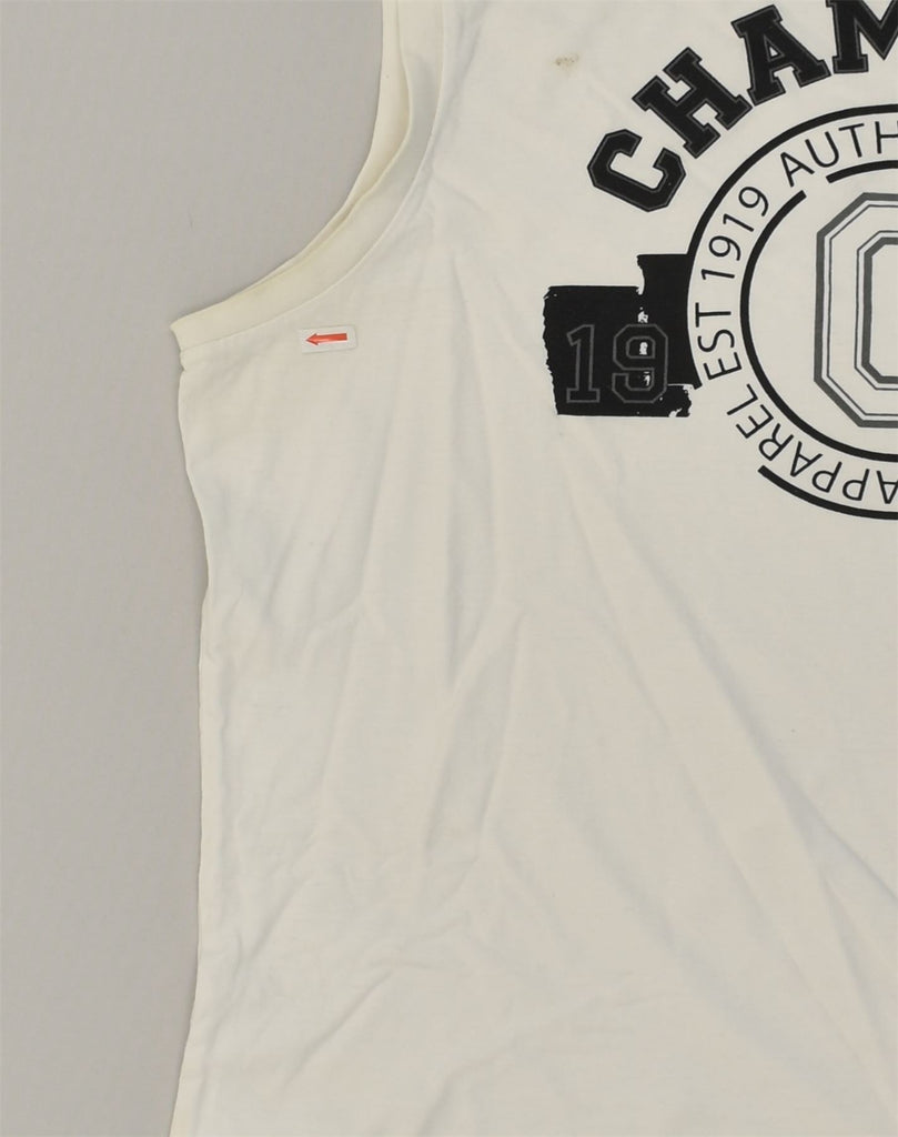 CHAMPION Mens Graphic Vest Top XL White Cotton | Vintage Champion | Thrift | Second-Hand Champion | Used Clothing | Messina Hembry 