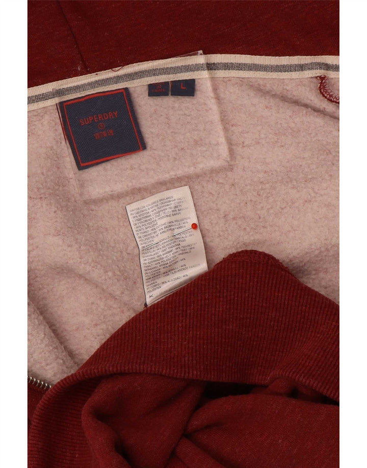 Superdry Mens Zip Hoodie Sweater Large Red Cotton