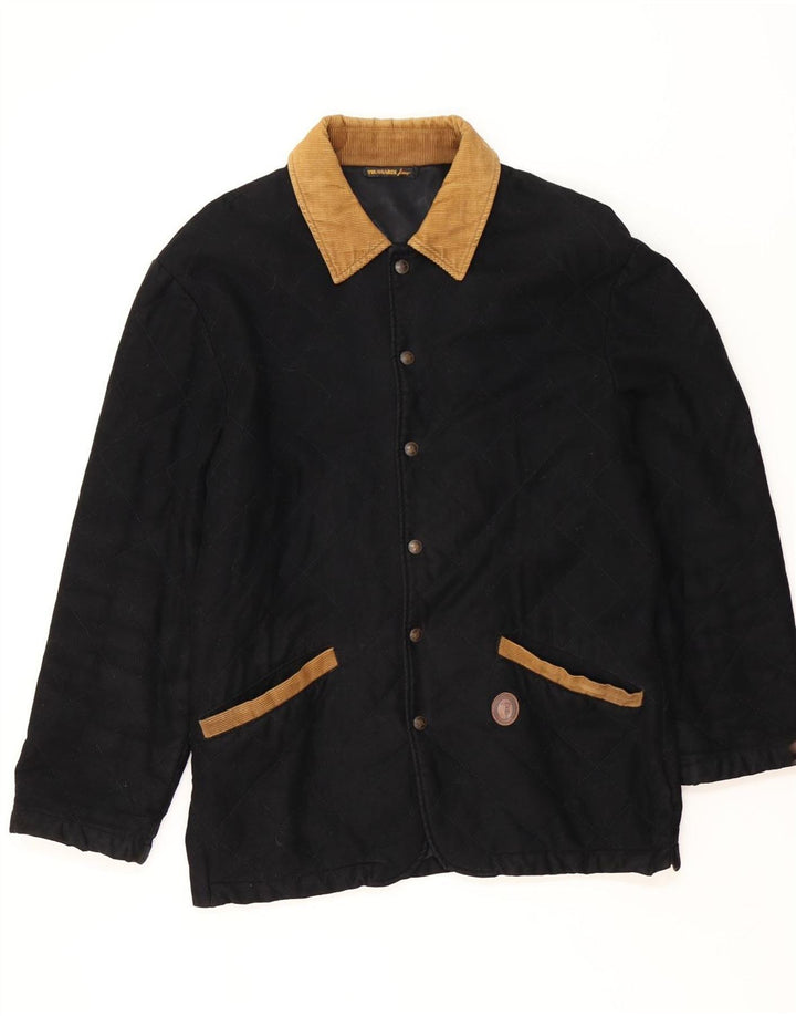Trussardi Mens Quilted Jacket UK 38 Medium Black Viscose