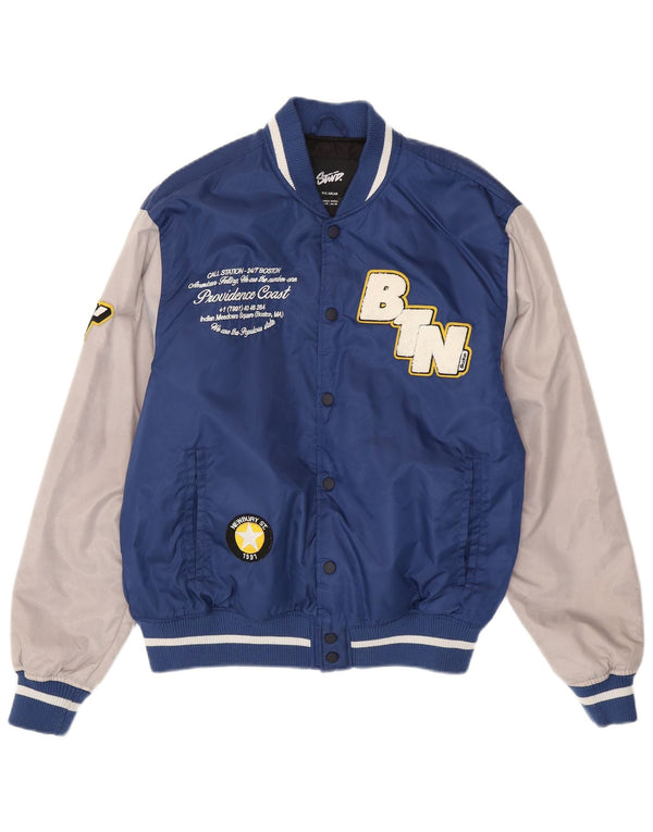 Pull & Bear Mens Boston Varsity Jacket UK 38 Medium Blue Colourblock