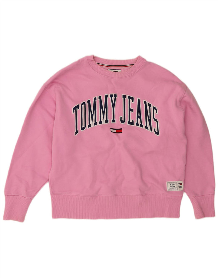 TOMMY HILFIGER Womens Oversized Sweatshirt Jumper UK 14 Medium Pink
