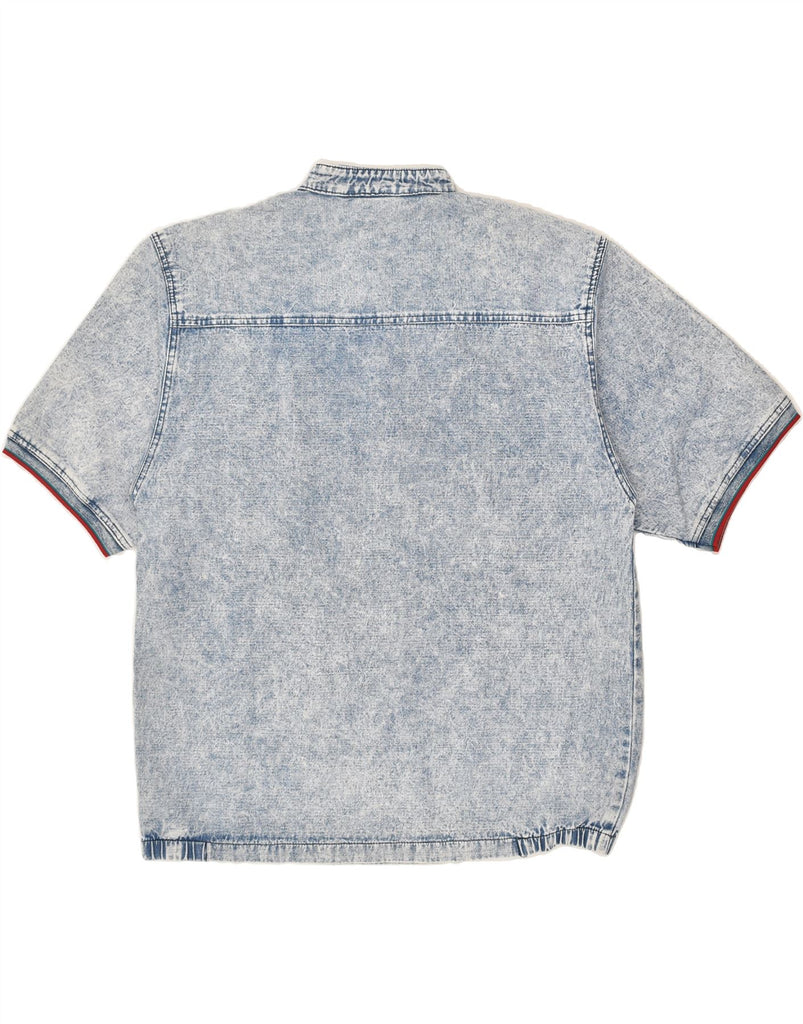 VINTAGE Mens Pullover Short Sleeve Denim Shirt IT 50 Large Blue Cotton | Vintage Vintage | Thrift | Second-Hand Vintage | Used Clothing | Messina Hembry 