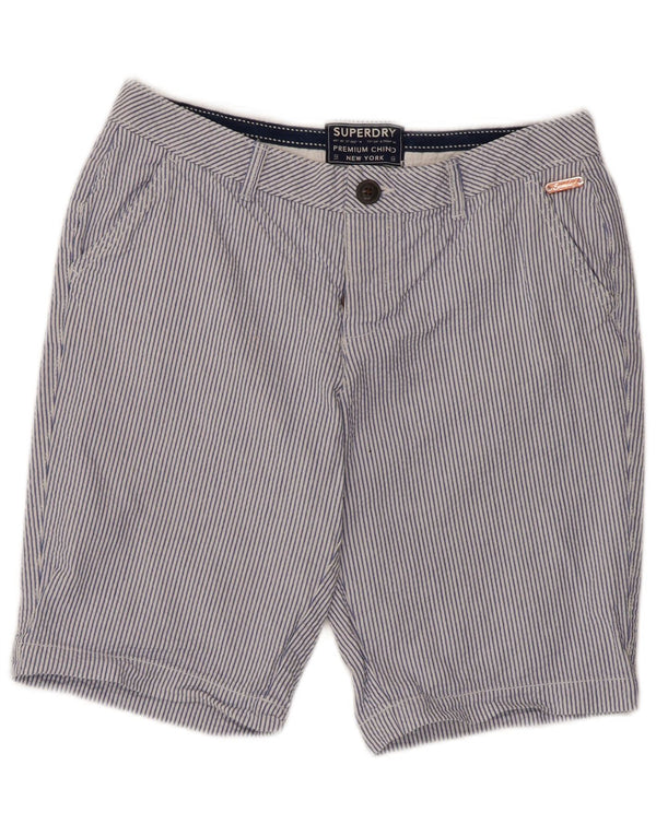 Superdry Womens Chino Shorts UK 8 Small W30 Blue Pinstripe Cotton
